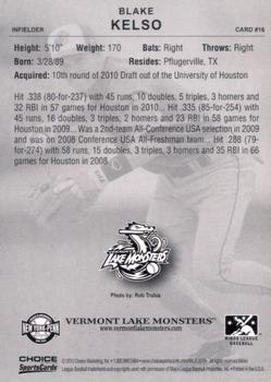2010 Choice Vermont Lake Monsters #16 Blake Kelso Back