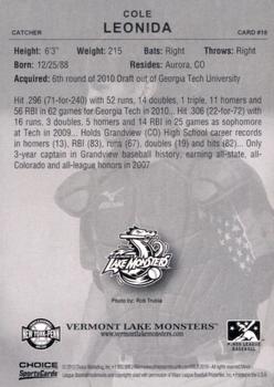 2010 Choice Vermont Lake Monsters #18 Cole Leonida Back