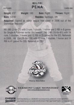 2010 Choice Vermont Lake Monsters #26 Wilfri Pena Back