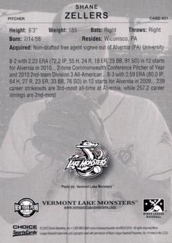 2010 Choice Vermont Lake Monsters #31 Shane Zellers Back