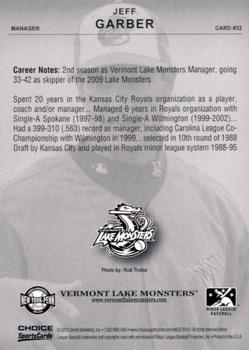 2010 Choice Vermont Lake Monsters #32 Jeff Garber Back