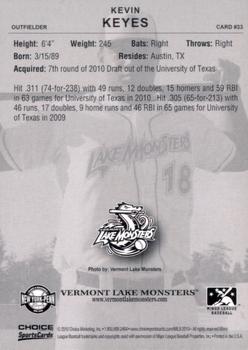 2010 Choice Vermont Lake Monsters #33 Kevin Keyes Back