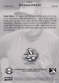 2010 Choice Vermont Lake Monsters #35 Paul Sanagorski Back