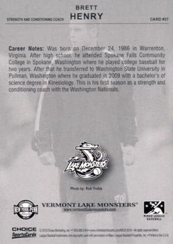 2010 Choice Vermont Lake Monsters #37 Brett Henry Back