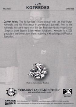 2010 Choice Vermont Lake Monsters #38 Jon Kotredes Back