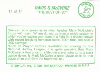 1988 Star Davis & McGwire - Glossy #11 Mark McGwire Back