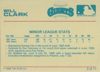 1988 Star Will Clark Bay Bombers Series - Glossy #2 Will Clark Back