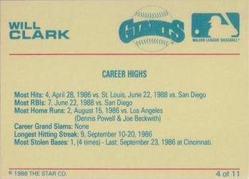 1988 Star Will Clark Bay Bombers Series - Glossy #4 Will Clark Back