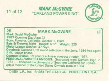 1988 Star Mark McGwire (Yellow) - Glossy #11 Mark McGwire Back