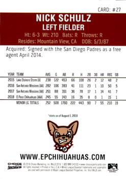 2018 Choice El Paso Chihuahuas #27 Nick Schulz Back