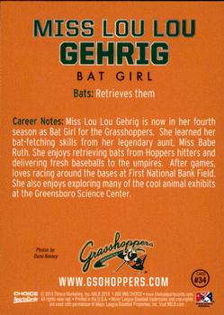 2018 Choice Greensboro Grasshoppers #34 Miss Lou Lou Gehrig Back