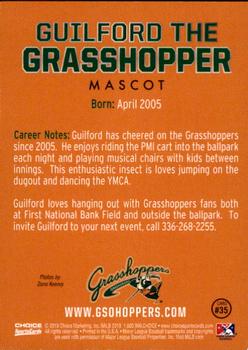 2018 Choice Greensboro Grasshoppers #35 Guilford The Grasshopper Back