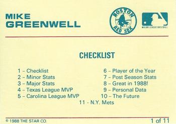 1989 Star Mike Greenwell Red - Glossy #1 Mike Greenwell Back