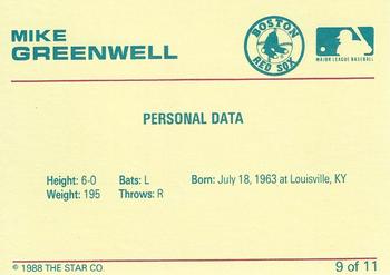 1989 Star Mike Greenwell Red - Glossy #9 Mike Greenwell Back
