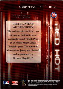 2005 Donruss Zenith - Red Hot Jerseys #RH-8 Mark Prior Back