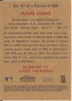2006 Bowman Heritage #87 Julio Lugo Back