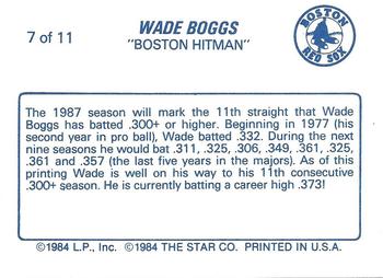 1988 Star Wade Boggs - Glossy #7 Wade Boggs Back