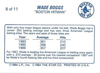 1988 Star Wade Boggs - Glossy #8 Wade Boggs Back