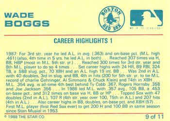 1989 Star Wade Boggs #9 Wade Boggs Back