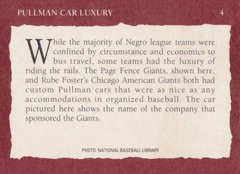1992 Tuff Stuff Remembering the Negro Leagues #4 Pullman Car Luxury Back