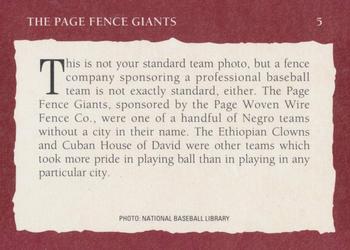 1992 Tuff Stuff Remembering the Negro Leagues #5 The Page Fence Giants Back