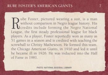 1992 Tuff Stuff Remembering the Negro Leagues #7 Rube Foster's American Giants Back