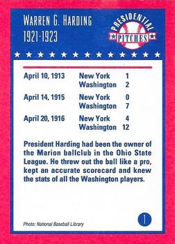 1992 Tuff Stuff Presidential Pitches #1 Warren G. Harding Back
