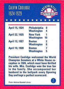 1992 Tuff Stuff Presidential Pitches #2 Calvin Coolidge Back