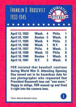 1992 Tuff Stuff Presidential Pitches #4 Franklin D. Roosevelt Back