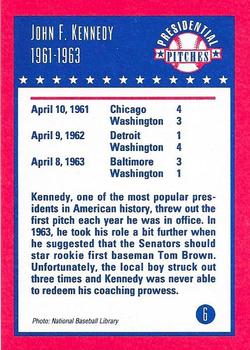 1992 Tuff Stuff Presidential Pitches #6 John F. Kennedy Back