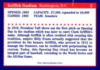 1992 Tuff Stuff Classic Baseball Stadiums #2 Griffith Stadium Back