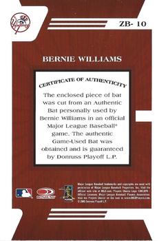 2005 Donruss Zenith - Z-Bats #ZB-10 Bernie Williams Back