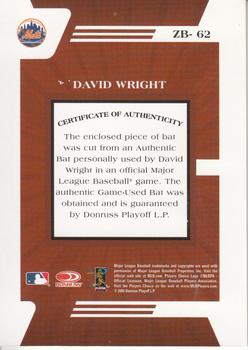 2005 Donruss Zenith - Z-Bats #ZB-62 David Wright Back