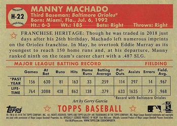 2018 Topps Gallery - Heritage #H-22 Manny Machado Back