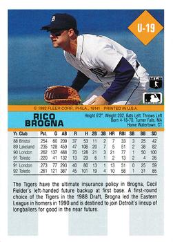 1992 Fleer Update #U-19 Rico Brogna Back