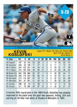 1992 Fleer Update #U-28 Kevin Koslofski Back