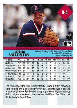 1992 Fleer Update #U-4 John Valentin Back