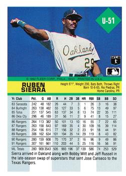 1992 Fleer Update #U-51 Ruben Sierra Back
