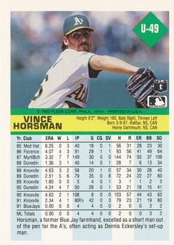 1992 Fleer Update #U-49 Vince Horsman Back