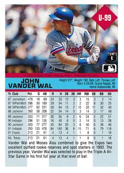 1992 Fleer Update #U-99 John Vander Wal Back