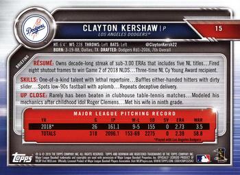2019 Bowman #15 Clayton Kershaw Back