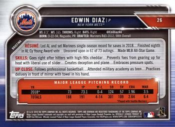 2019 Bowman #26 Edwin Diaz Back