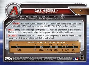2019 Bowman #41 Zack Greinke Back