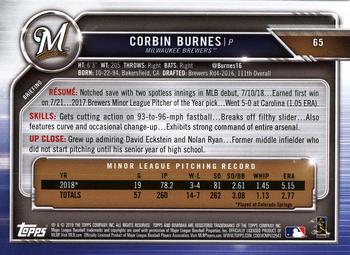 2019 Bowman #65 Corbin Burnes Back