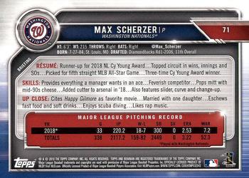 2019 Bowman #71 Max Scherzer Back