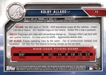 2019 Bowman #72 Kolby Allard Back