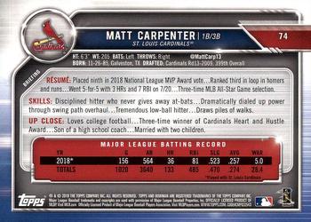 2019 Bowman #74 Matt Carpenter Back
