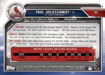 2019 Bowman #85 Paul Goldschmidt Back