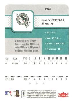 2006 Fleer #294 Hanley Ramirez Back