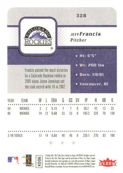 2006 Fleer #328 Jeff Francis Back